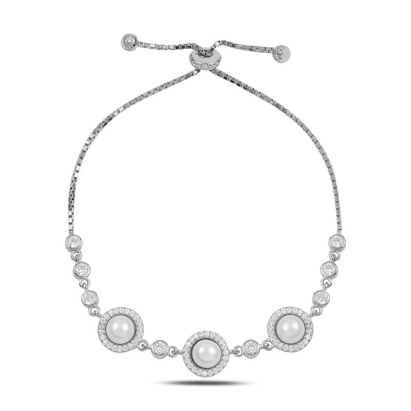 Pearl & CZ Adjustable Sliding Bracelet - B93749