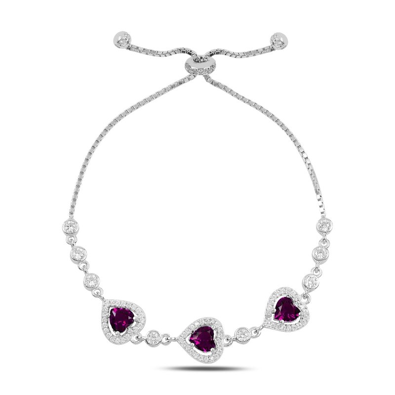 Heart Colored CZ Adjustable Sliding Bracelet - B93753