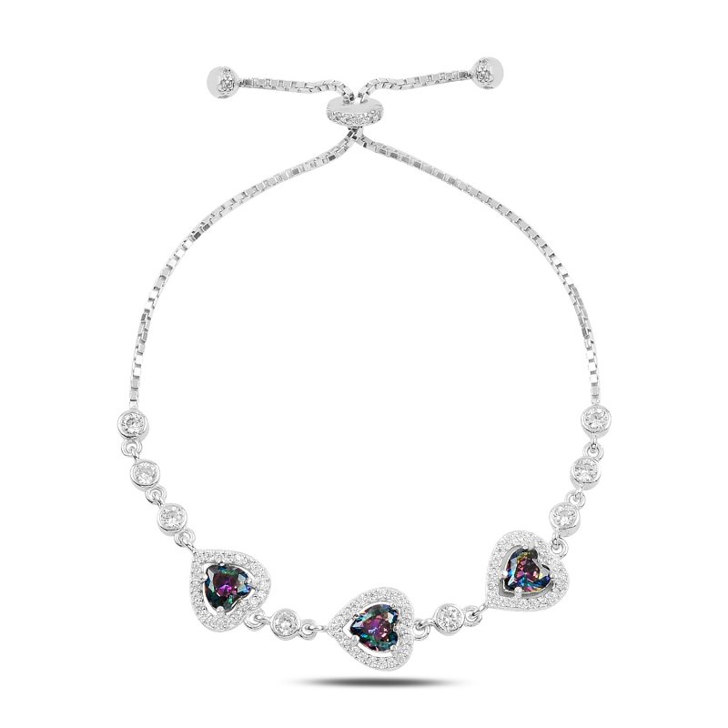 Heart Mystic Topaz CZ Adjustable Sliding Bracelet - B93754