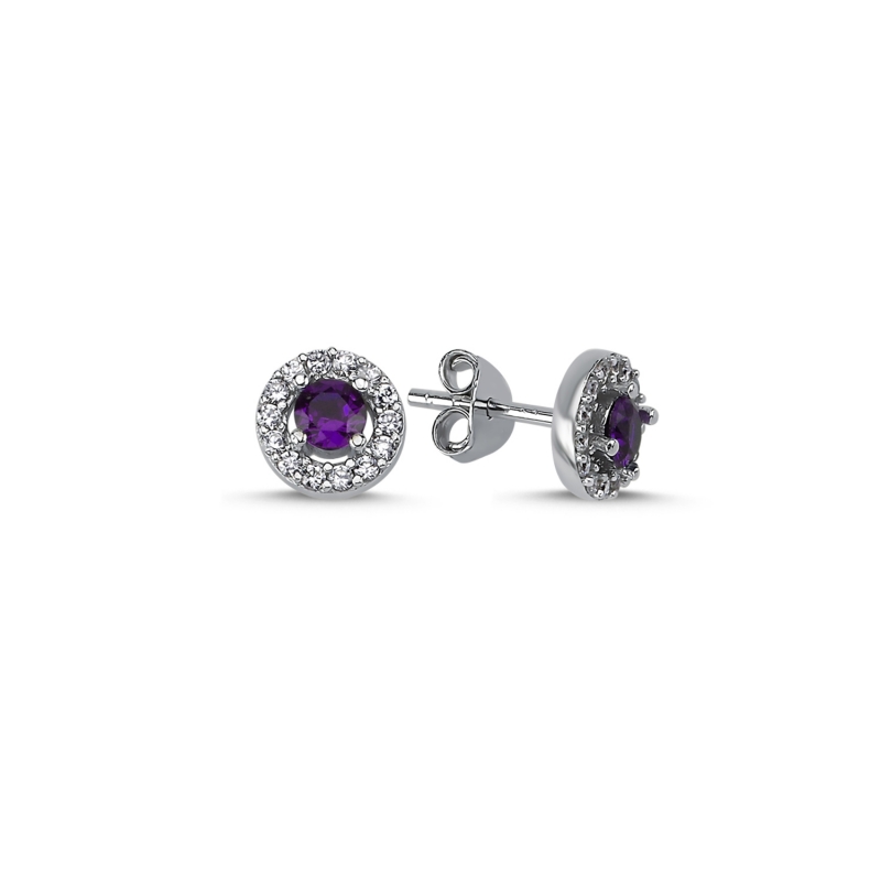 Halo Solitaire Round Colored CZ Stud Earrings - E93755