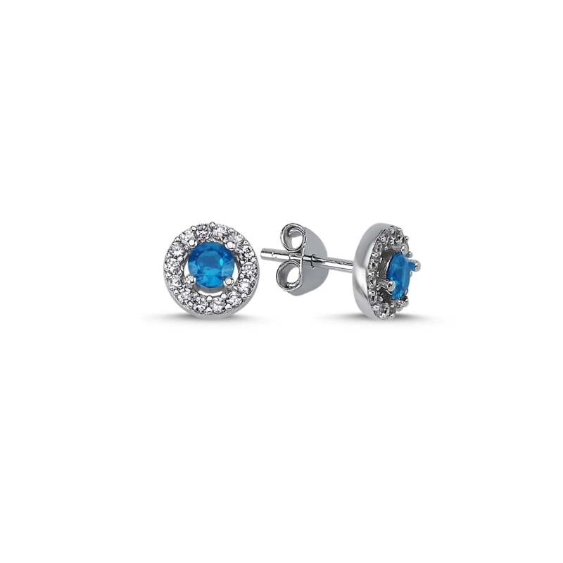 Halo Solitaire Round Colored CZ Stud Earrings - E93755