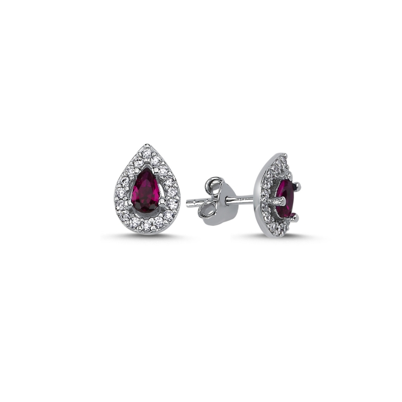Halo Solitaire Teardrop Colored CZ Stud Earrings - E93756
