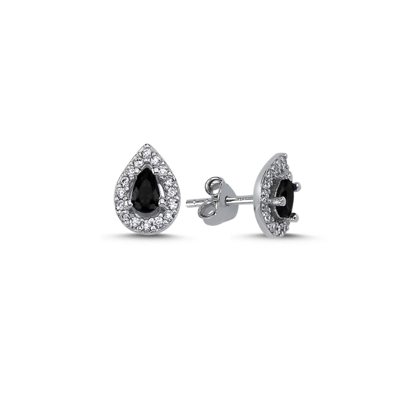 Halo Solitaire Teardrop Colored CZ Stud Earrings - E93756