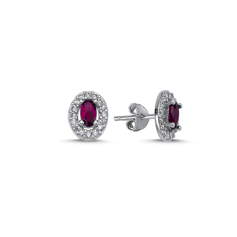Halo Solitaire Oval Colored CZ Stud Earrings - E93757