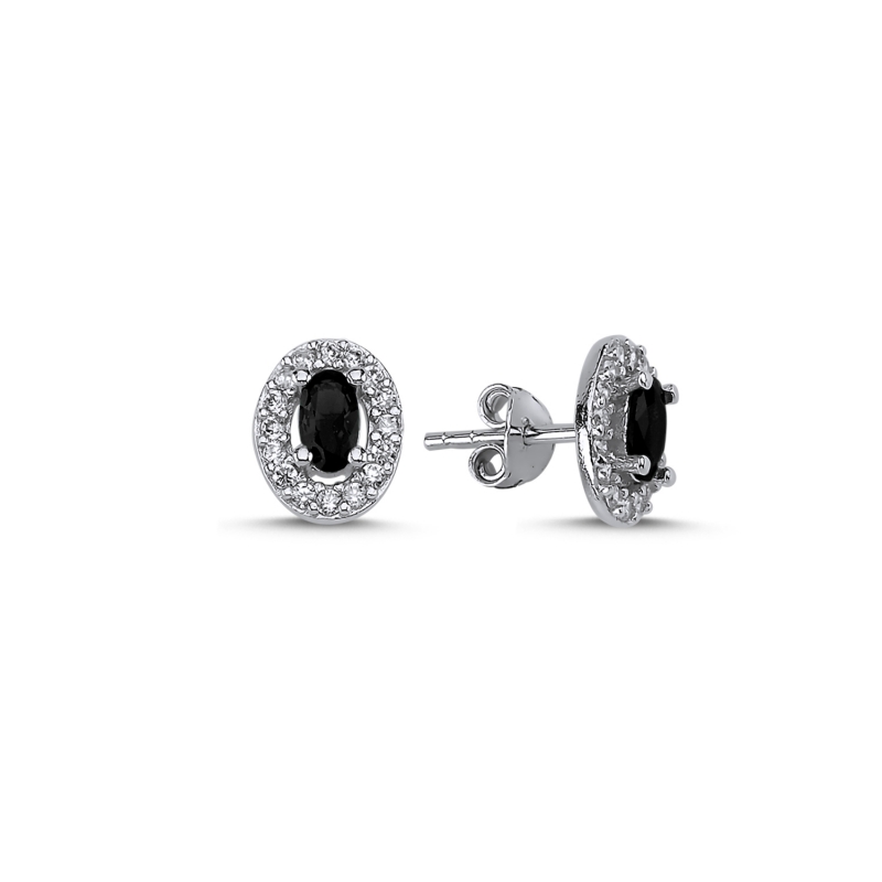Halo Solitaire Oval Colored CZ Stud Earrings - E93757