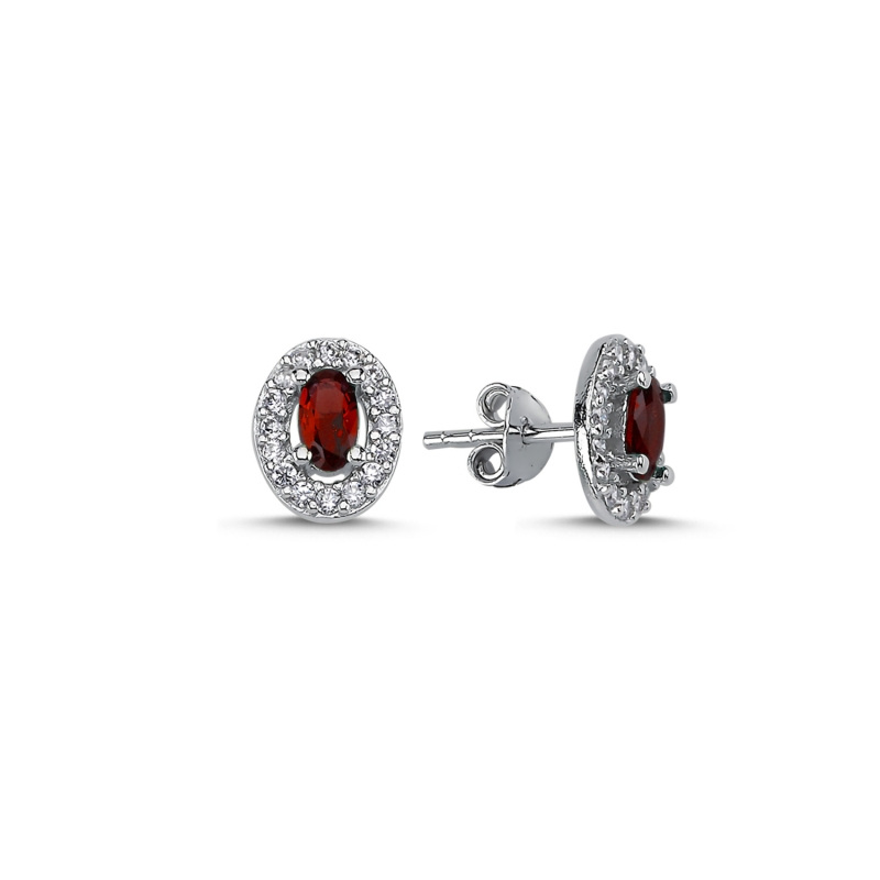 Halo Tektaş Oval Renkli Zirkon Taşlı Küpe - E93757