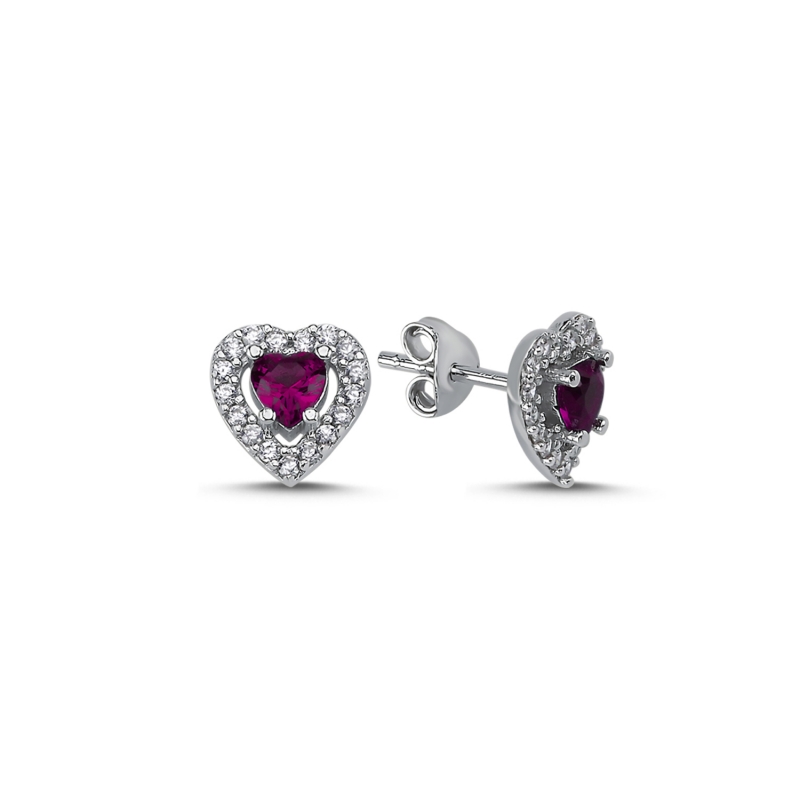 Halo Solitaire Heart Colored CZ Stud Earrings - E93758
