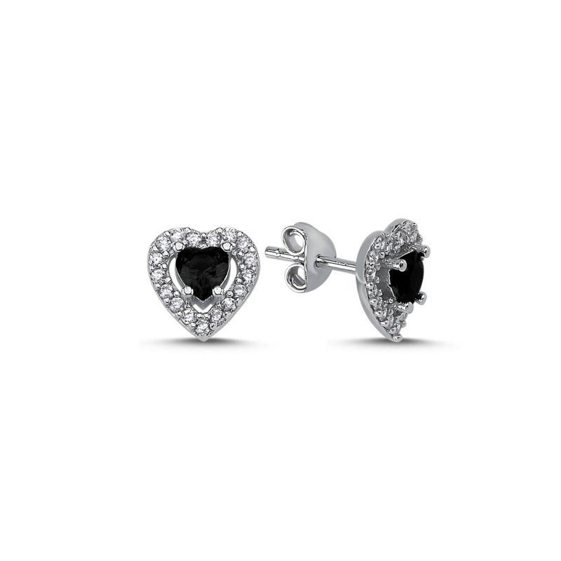 Halo Solitaire Heart Colored CZ Stud Earrings - E93758