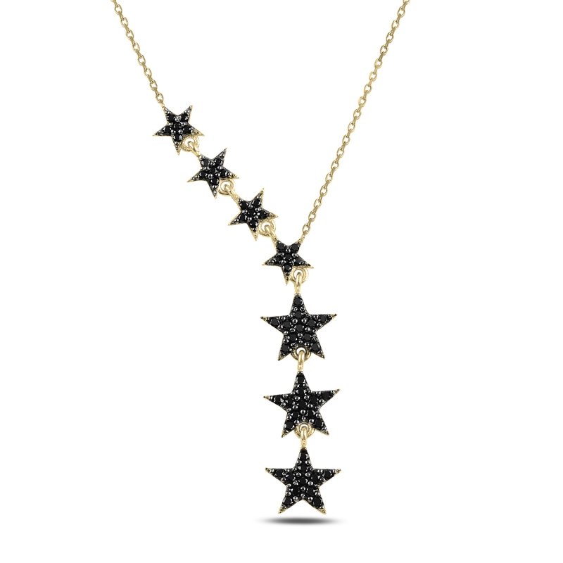Falling Stars Black CZ Dangle Necklace - N93768
