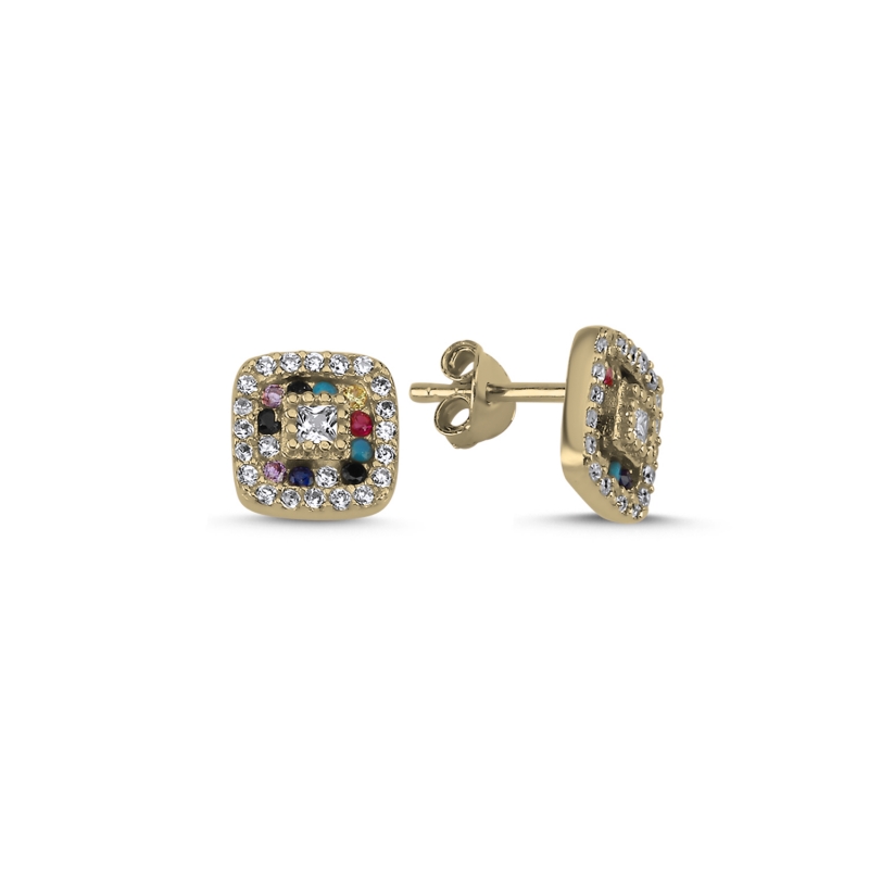 Square Mix CZ Stud Earrings - E93777