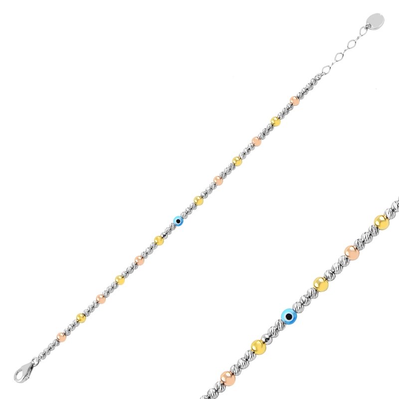 Diamond Cut Tricolor Ball & Evil Eye Bracelet - B93795