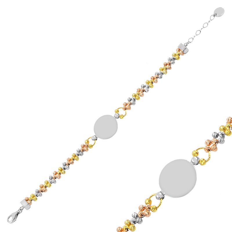 Diamond Cut Tricolor Ball With Round Plate Bracelet - B93798