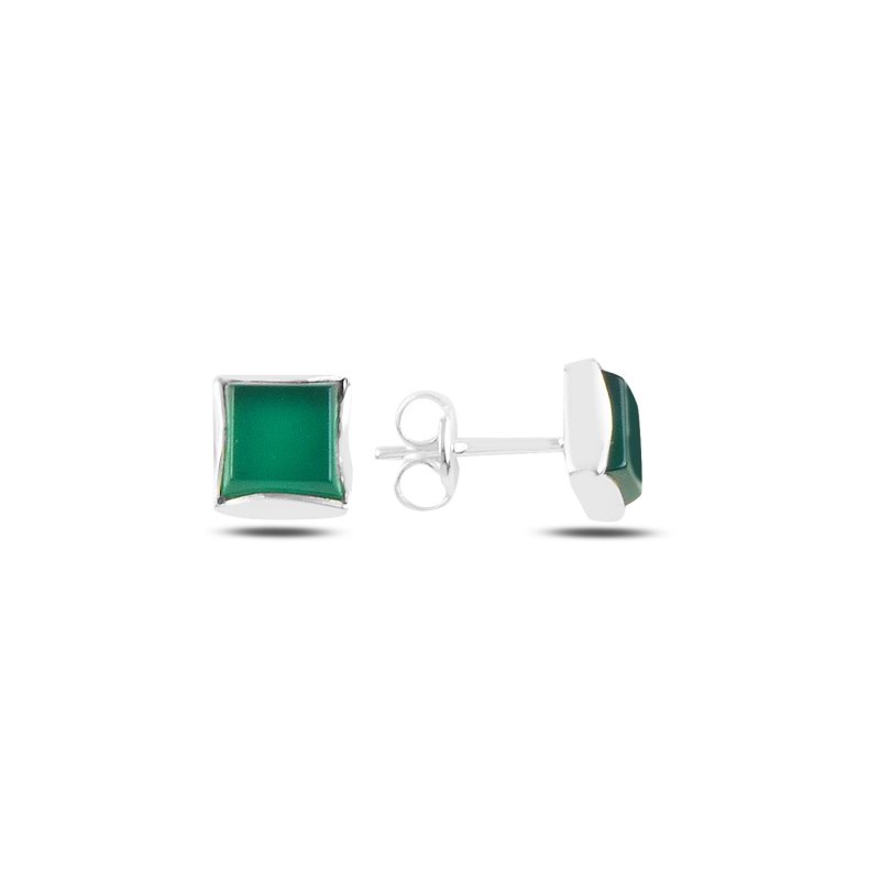 Square Green Agate Stud Earrings - E93833