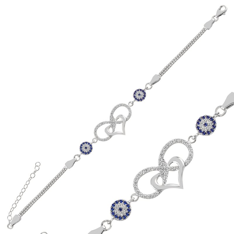 CZ Infinity, Heart & Evil Eye Box Chain Bracelet - B94040