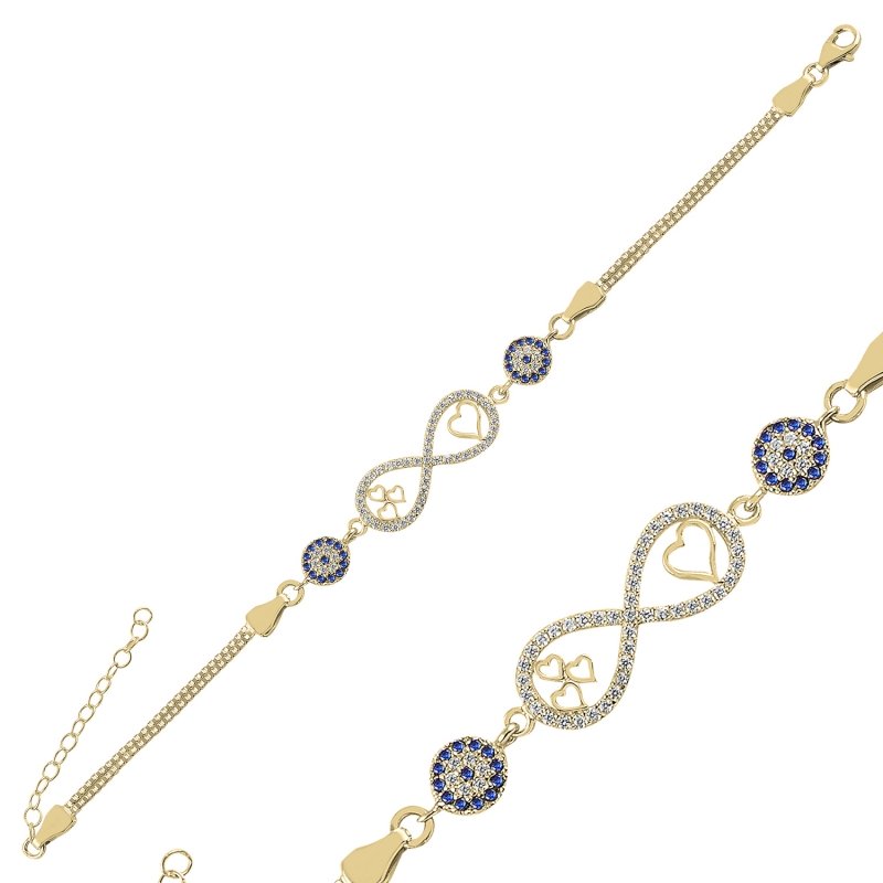 Heart In Infinity & Evil Eye CZ Box Chain Bracelet - B94045