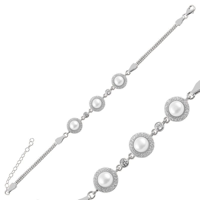 Pearl & CZ Box Chain Bracelet - B94049