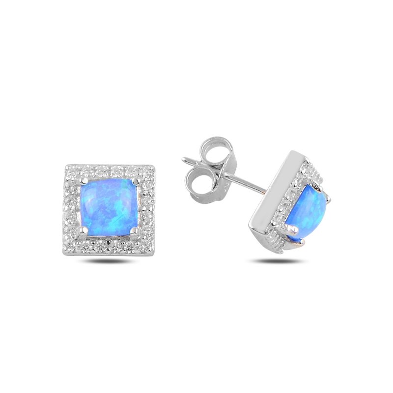 Square Opal & CZ Stud Earrings - E94120