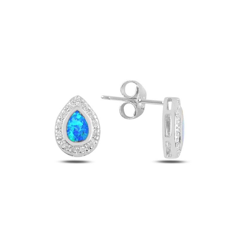 Teardrop Opal & CZ Stud Earrings - E94125