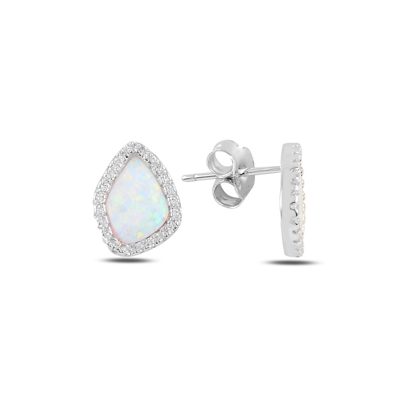 Asymmetric Shape Opal & CZ Stud Earrings - E94128