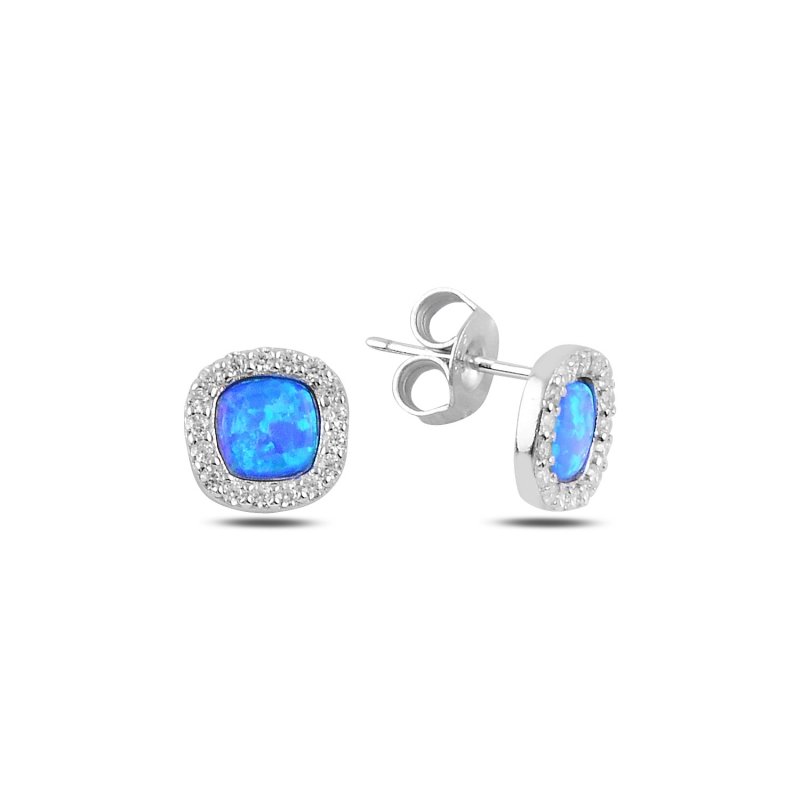 Square Opal & CZ Stud Earrings - E94131