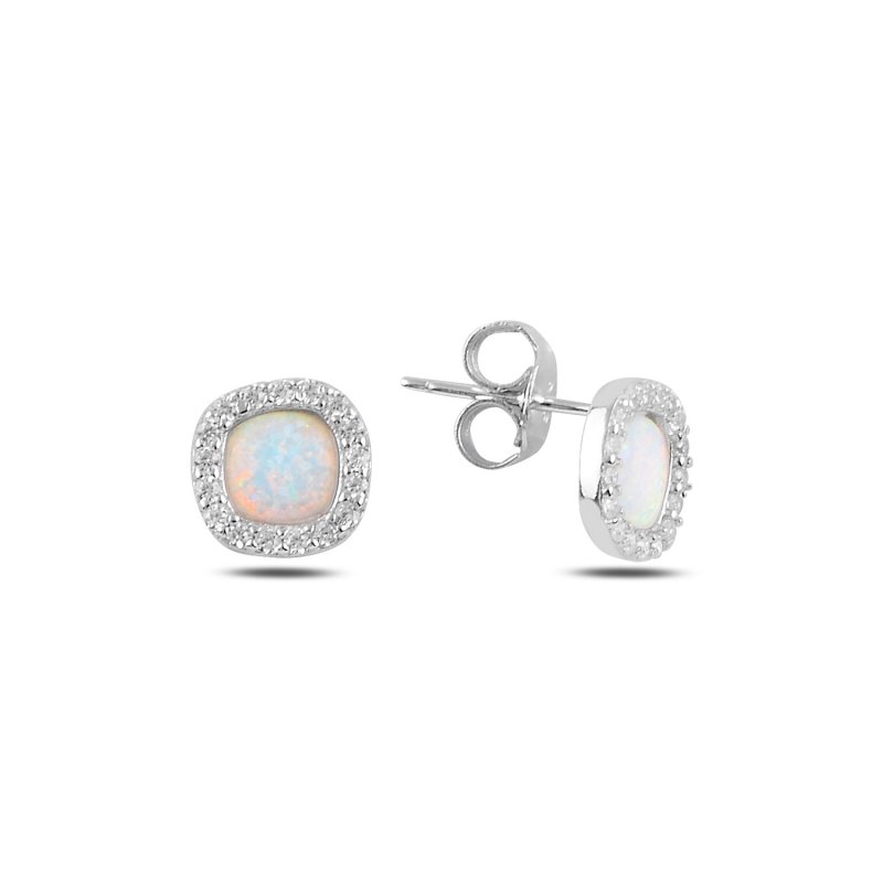 Square Opal & CZ Stud Earrings - E94132