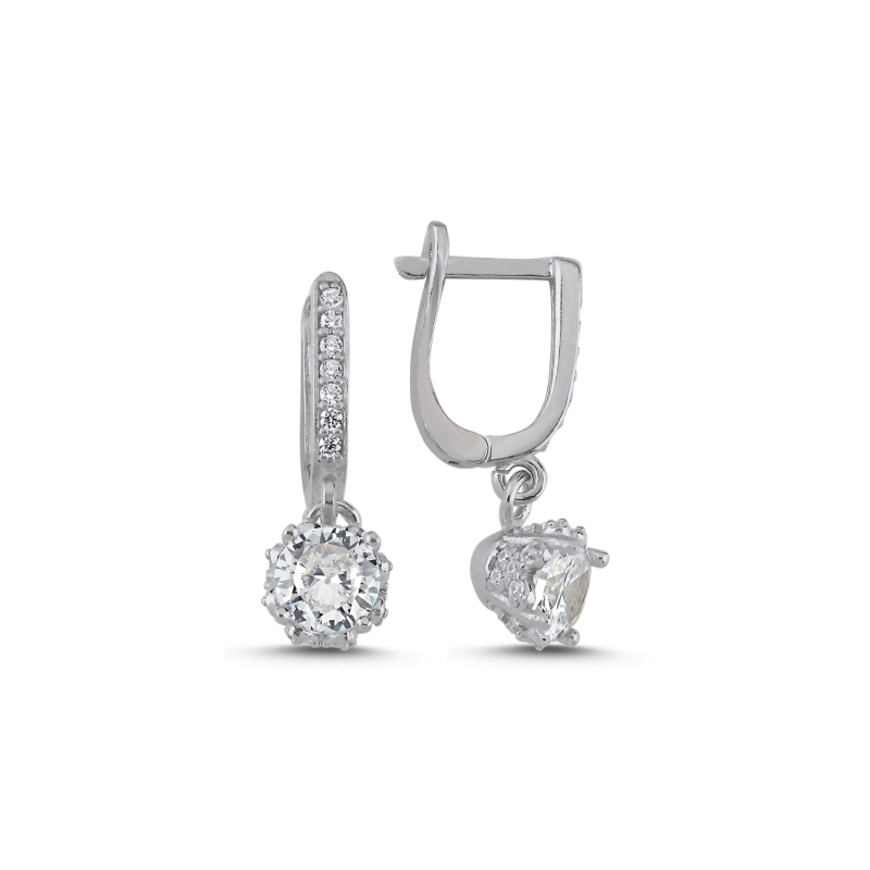 CZ Dangle Solitaire J Shaped Earrings - E94145