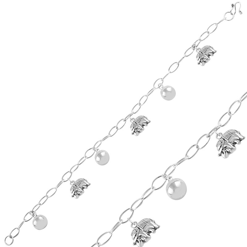 Dangle Elephant & Bell Ball Stoneless Bracelet - B94363