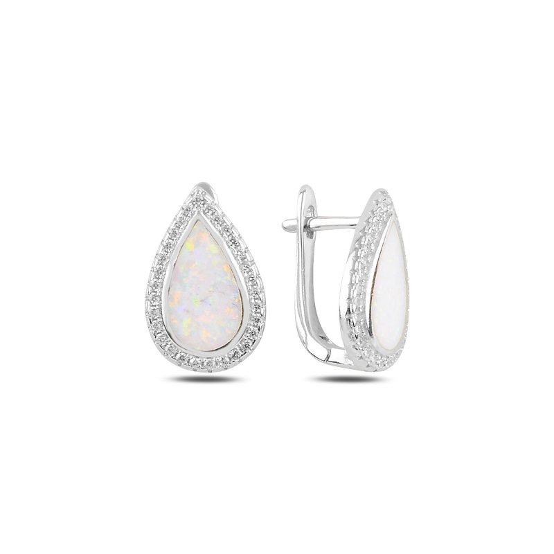 Teardrop White Opal & CZ Latch Back Earrings - E94470