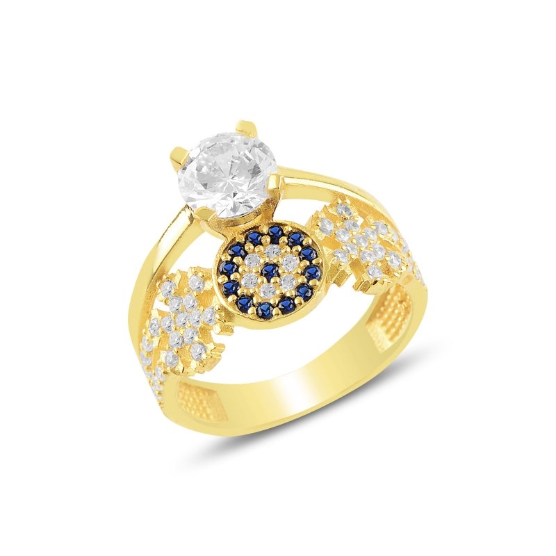 Evil Eye & Snowflake CZ Half Eternity & Solitaire Ring - R94602