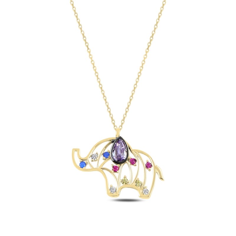 Elephant Colorful CZ Necklace - N94855