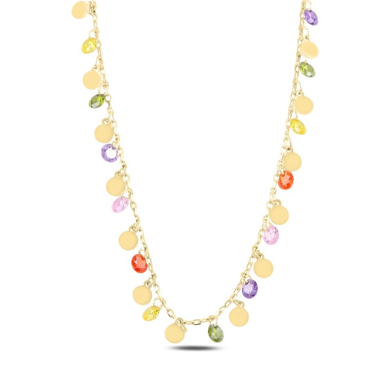 Dangle Sequin & Multi Color CZ Charm Necklace - N94913