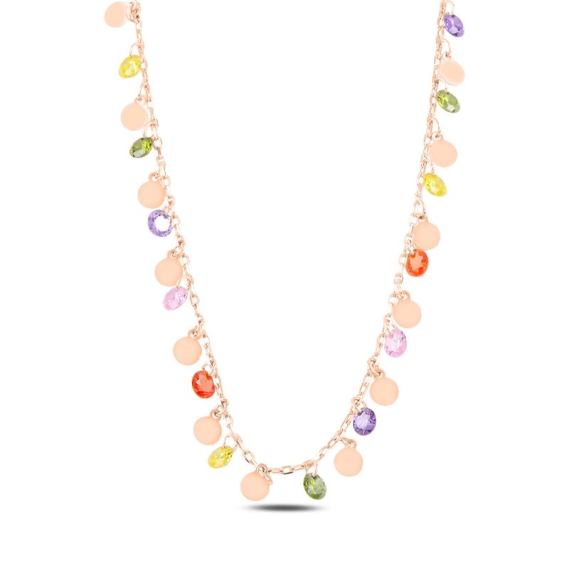 Dangle Sequin & Multi Color CZ Charm Necklace - N94913