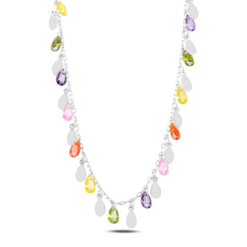 Dangle Sequin & Multi Color CZ Charm Necklace - N94915