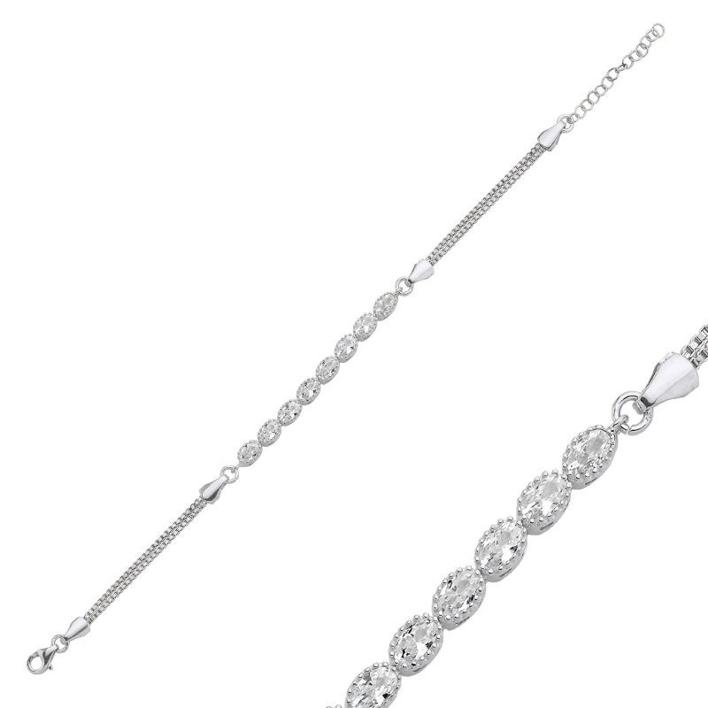 Oval CZ Box Chain Tennis Bracelet - B94918