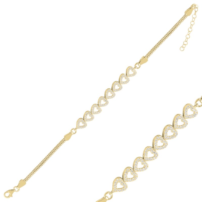 Heart CZ Box Chain Bracelet - B94920