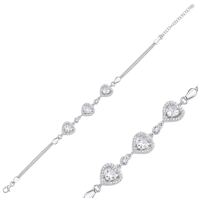 Heart CZ Box Chain Bracelet - B94922
