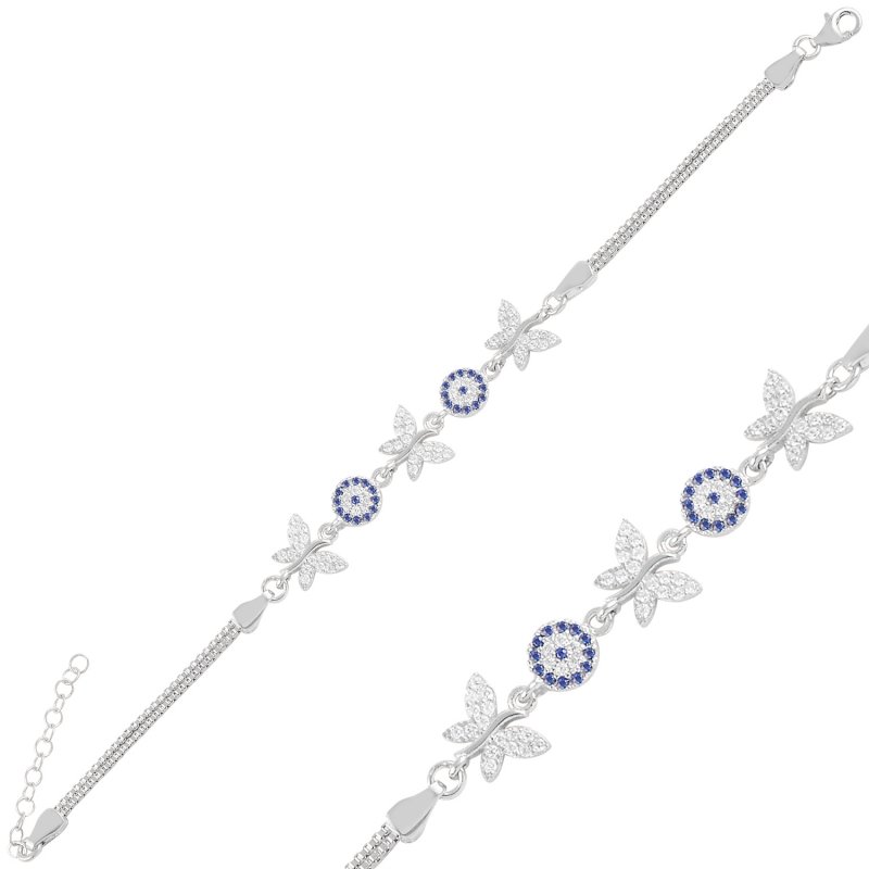 Butterfly & Evil Eye CZ Box Chain Bracelet - B94925