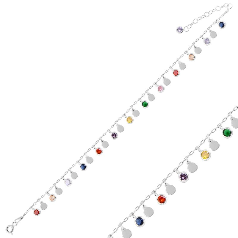 Dangle Sequin & Multi Color CZ Bracelet - B94952