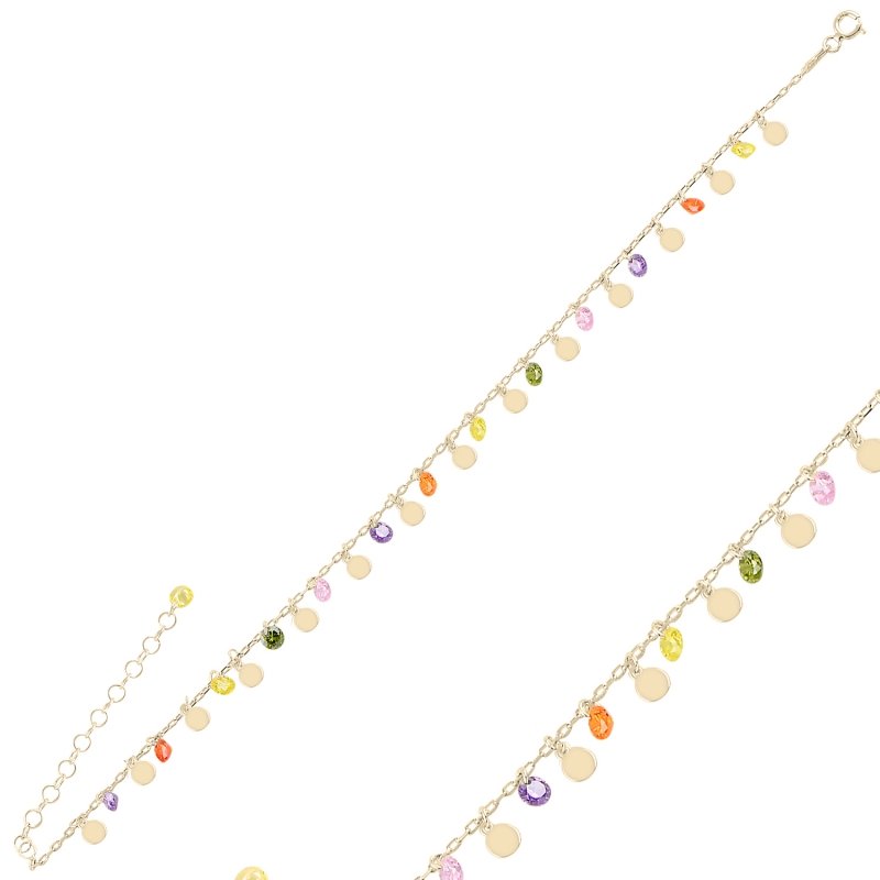 Dangle Sequin & Multi Color CZ Anklet - ANK94957