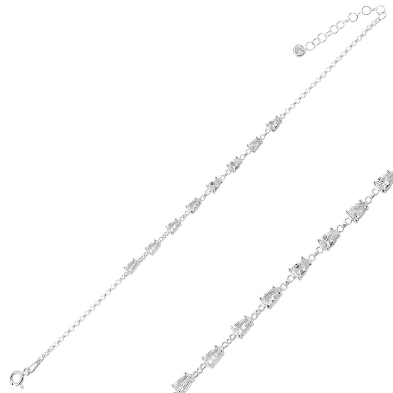 Teardrop CZ Rolo Chain Bracelet - B94979
