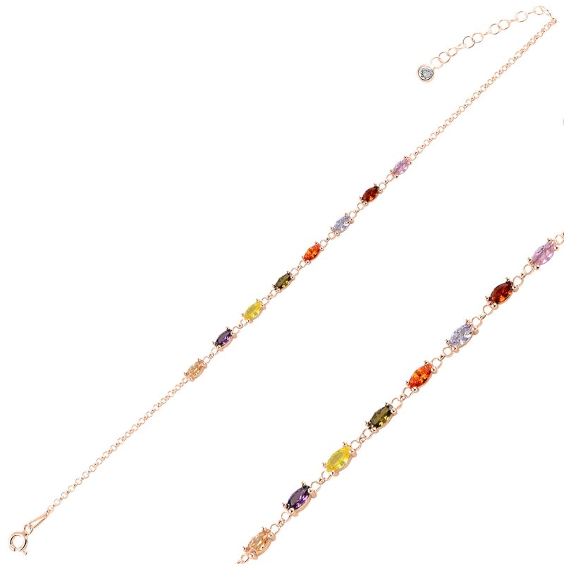 Marquise Multi Color CZ Rolo Chain Bracelet - B94982