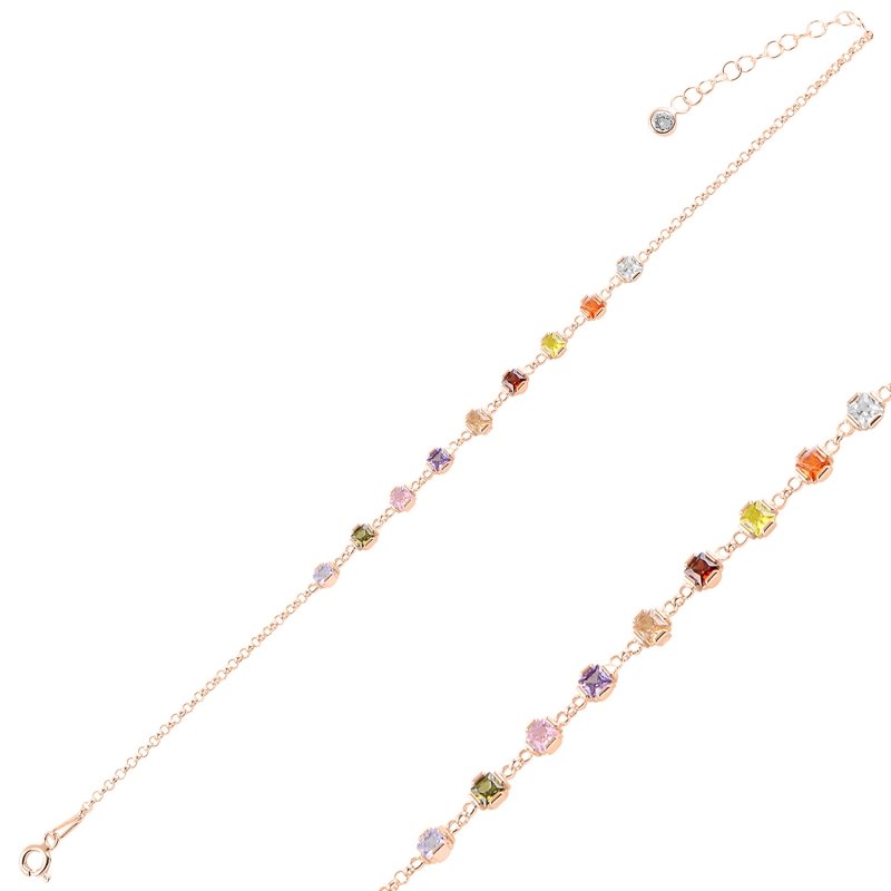 Square Multi Color CZ Rolo Chain Bracelet - B94986
