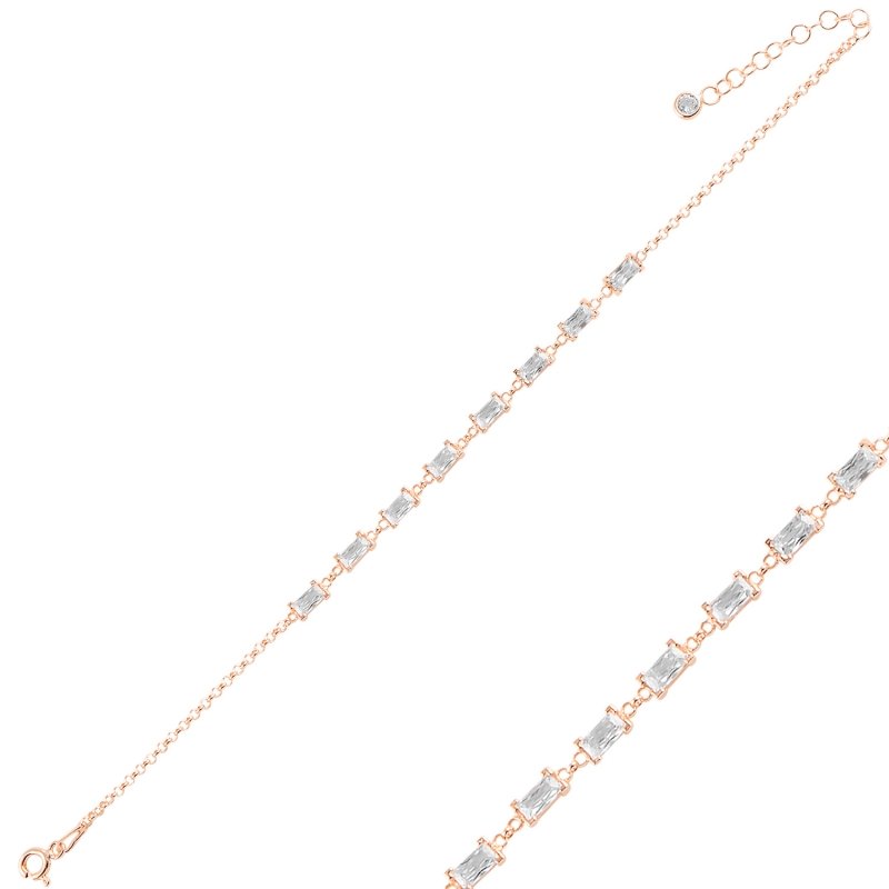 Baguette CZ Rolo Chain Bracelet - B94987