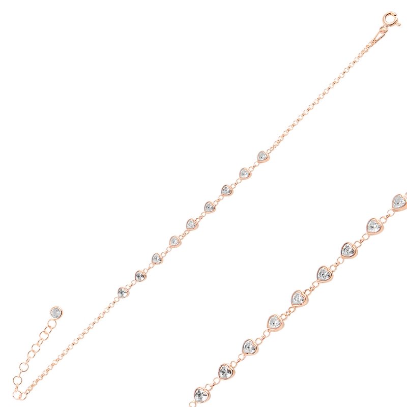 Heart CZ Rolo Chain Bracelet - B94989