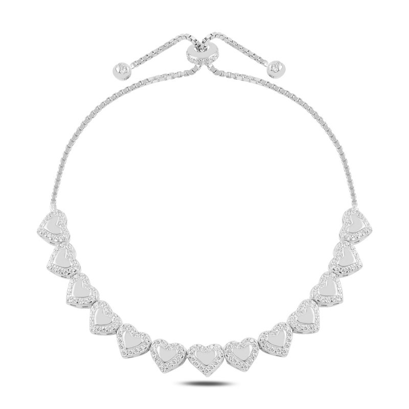 Heart CZ Adjustable Sliding Bracelet - B95389
