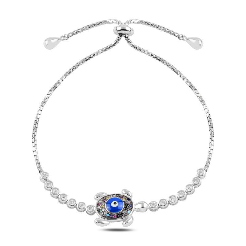 Evil Eye Turtle Enamel & CZ Adjustable Sliding Bracelet - B95399