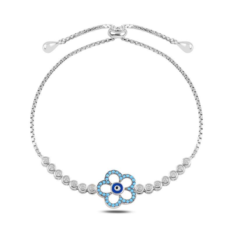 Evil Eye & Daisy CZ Adjustable Sliding Bracelet - B95405