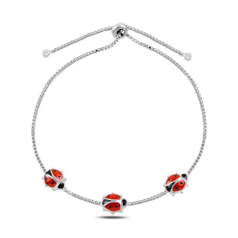Ladybug Enamel & CZ Adjustable Sliding Bracelet - B95411