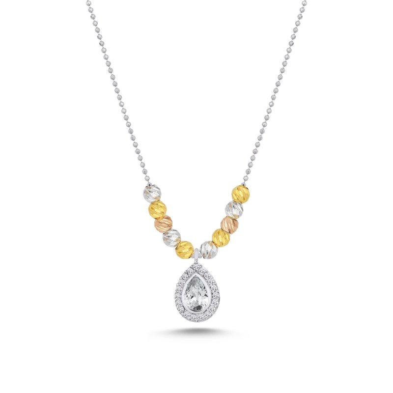 Diamond Cut Tricolor Ball & CZ Necklace - N95424