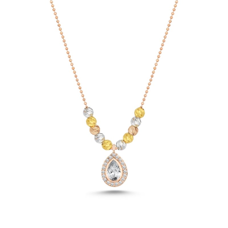 Diamond Cut Tricolor Ball & CZ Necklace - N95424